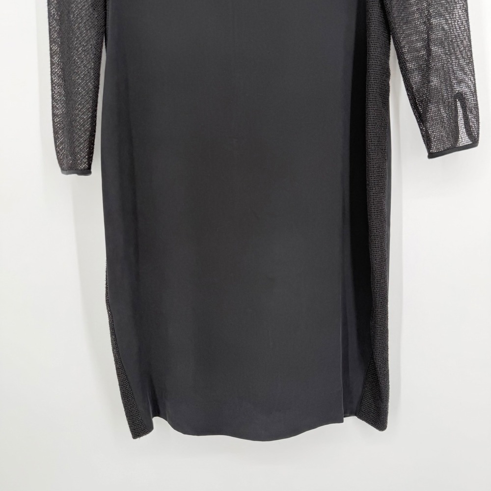 L'AGENCE Renee Dress Black Silk Mesh Long Sleeve Shift Midi Round Neck 10 - Picture 11 of 16